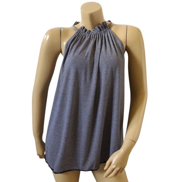 PLEIONE Womens Size Small Sleeveless Striped High Neck Ruffle Halter Top Shirt - Picture 1 of 8